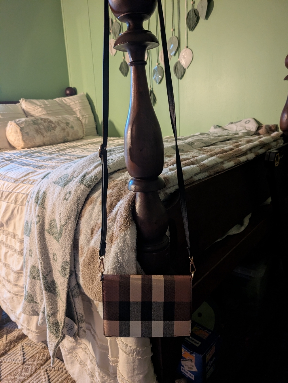 Plaid Crossbody Shoulder Bag in Brown and Black